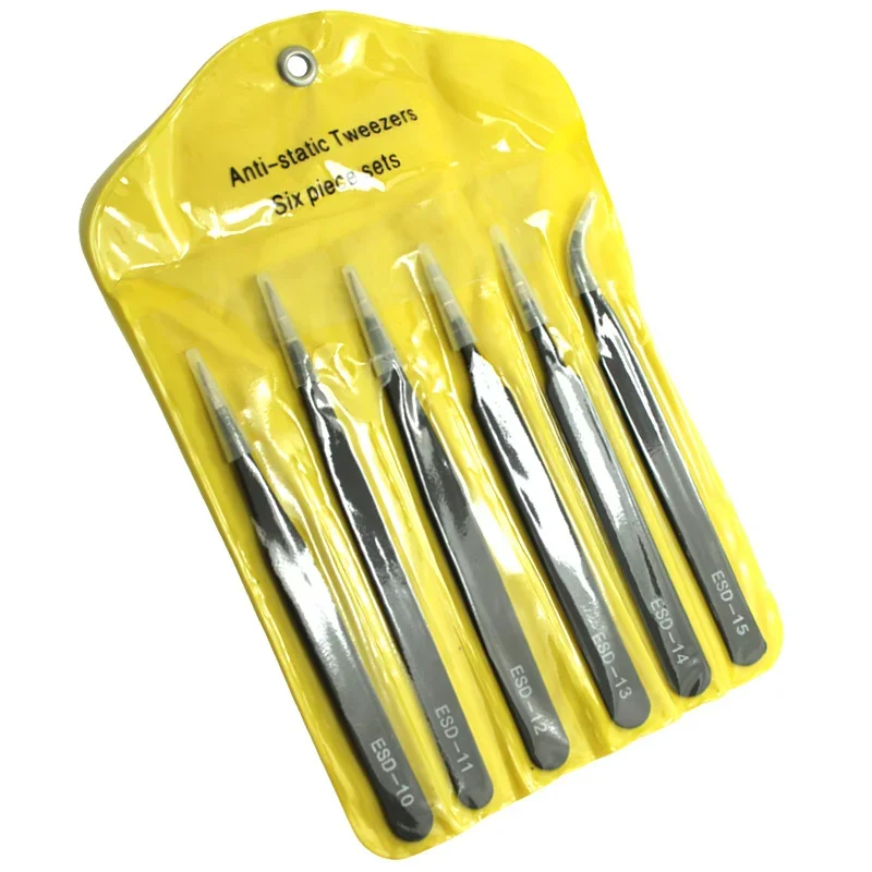 Electronics Repair Tool Kit - 6PCS Precision Tweezers Set ESD Anti