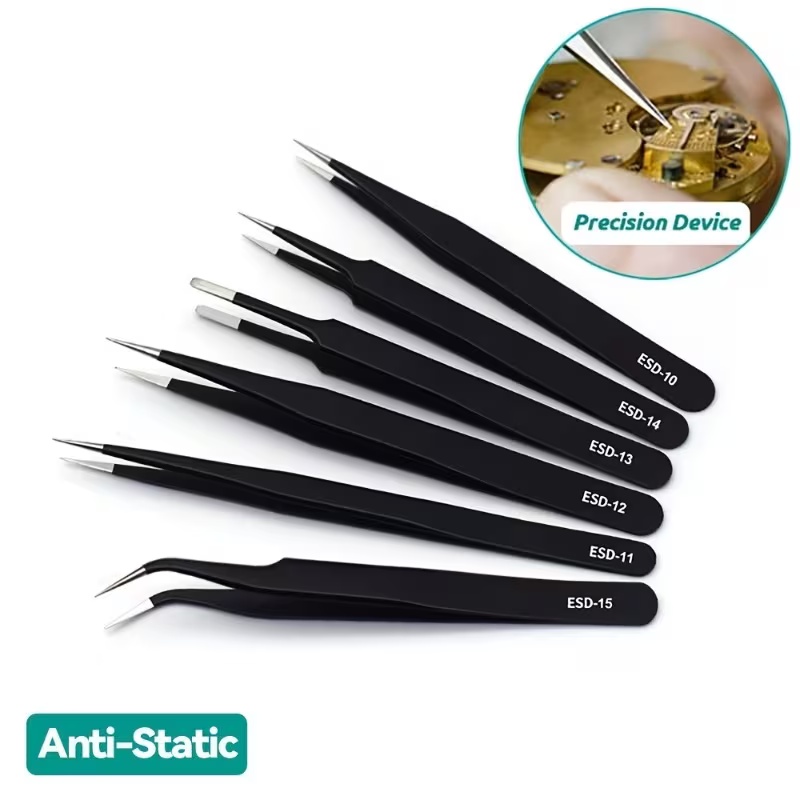 Electronics Repair Tool Kit - 6 PCS Precision Tweezers Set Anti