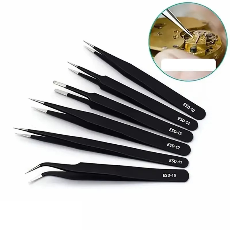 Electronics Repair Tool Kit - 6pcs Precision Long Tweezers Set ESD