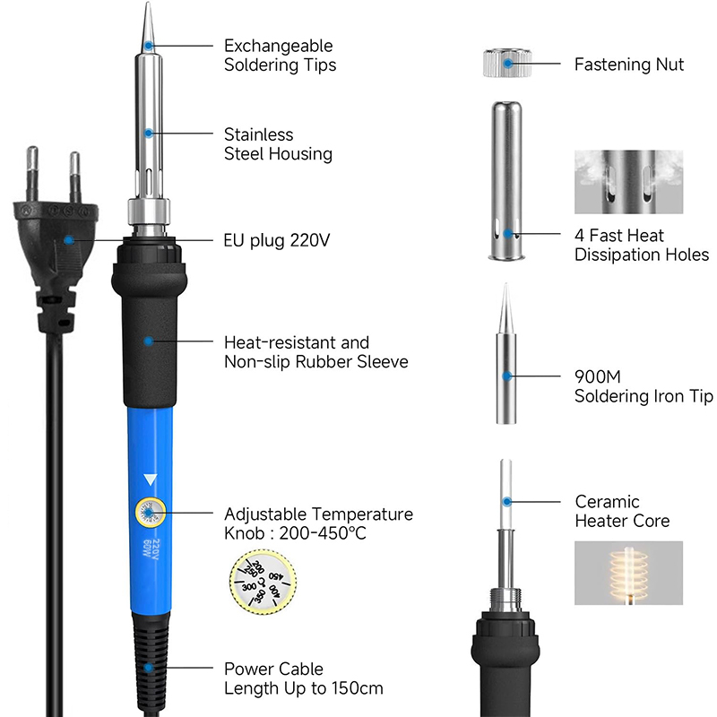 Adjustable Temp 220V 60W Elect - Electronics Repair Kit With Soldering Iron 评论和价格