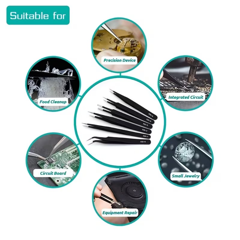 6 PCS Precision Tweezers Set A - Electronics Repair Tool Kit 评论和价格