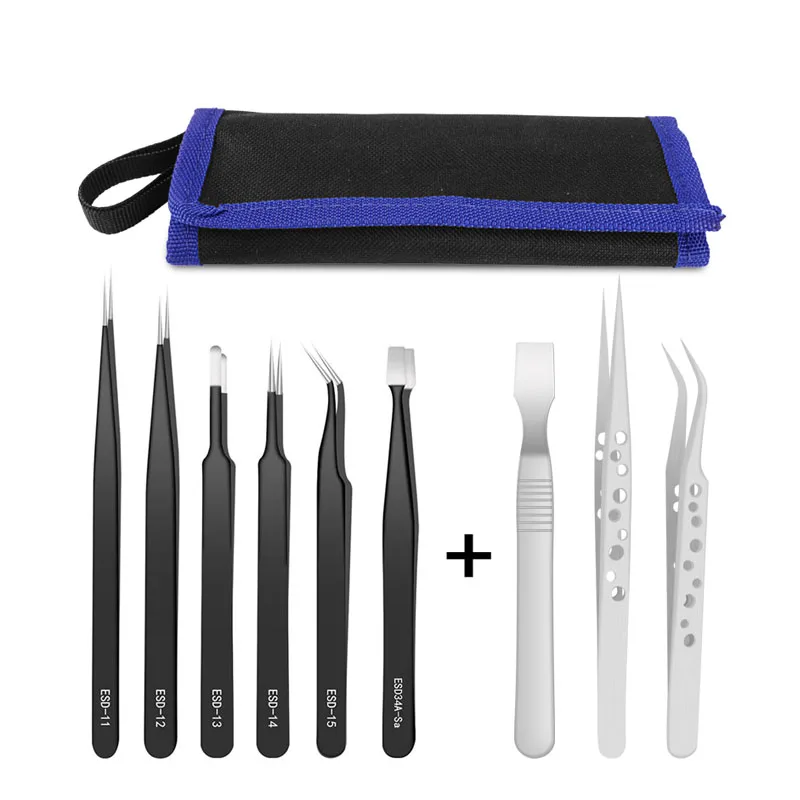 9 Pcs Tweezers Set Stainless S - Electronics Repair Tool Kit 评论和价格