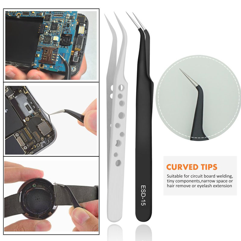 9 Pcs Tweezers Set Stainless S - Electronics Repair Tool Kit 评论和价格